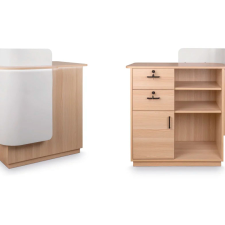mueble de recepción pequeño para peluquería
