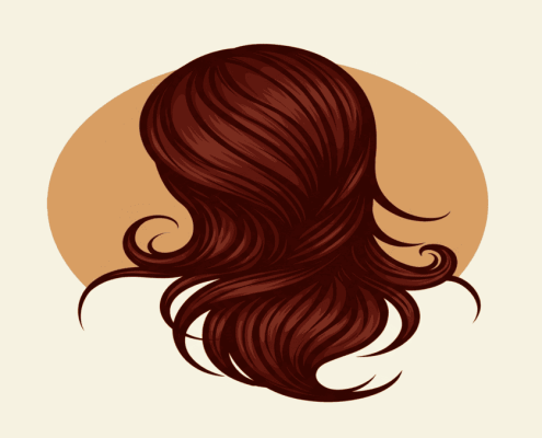 Logotipo para peluquerías elegante con diseño de cabello de mujer, en tonos auburn sobre fondo crema.